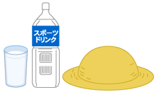 画像:水分補給と帽子